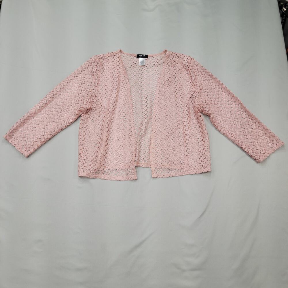Onyx Apparel Pink Crochet Open Front Cardigan Soft Romantic Coquette XL Layered